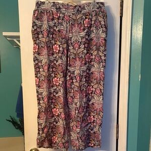 LOFT Pink and Charcoal Floral Cropped Pants